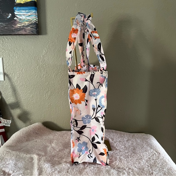 Kate Spade Floral Reusable Tote Bag Pink Blue Eco Shopper Market Beach - Picture 4 of 11